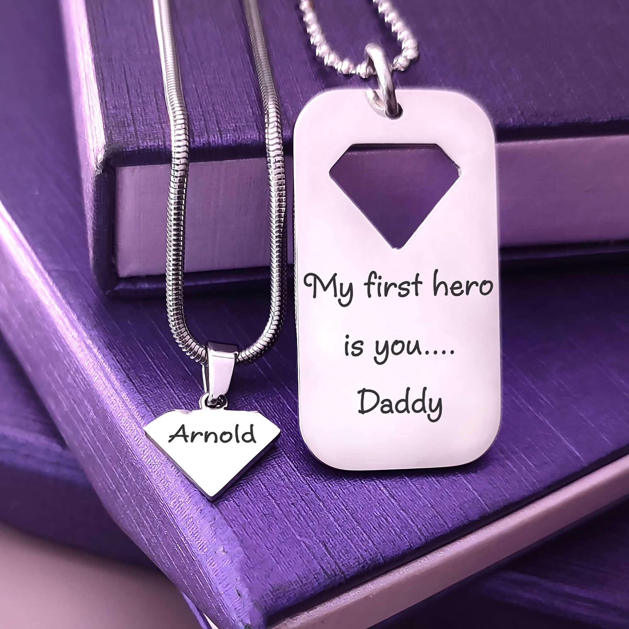 Dog Tag Super Hero Man - Two Necklaces