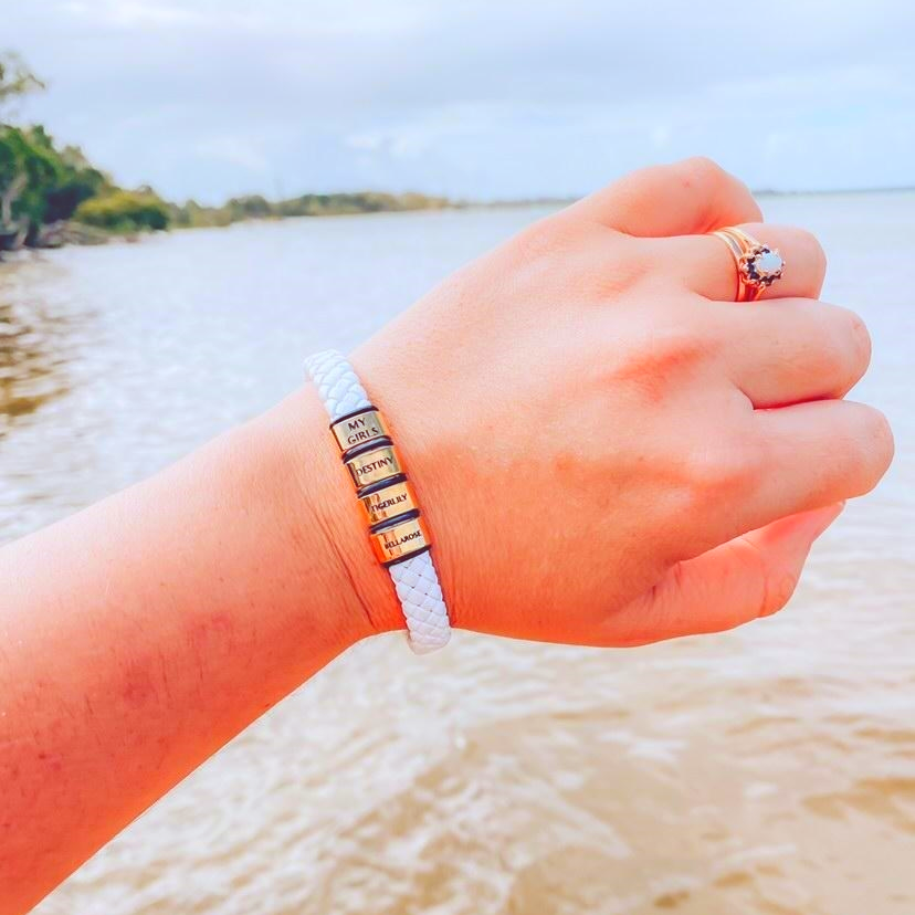 Personalised White Leather Bracelet